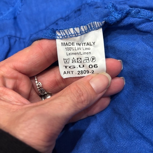 Pure Lino Linen Italy Dress Spaghetti straps blue embroidered - Picture 11 of 11